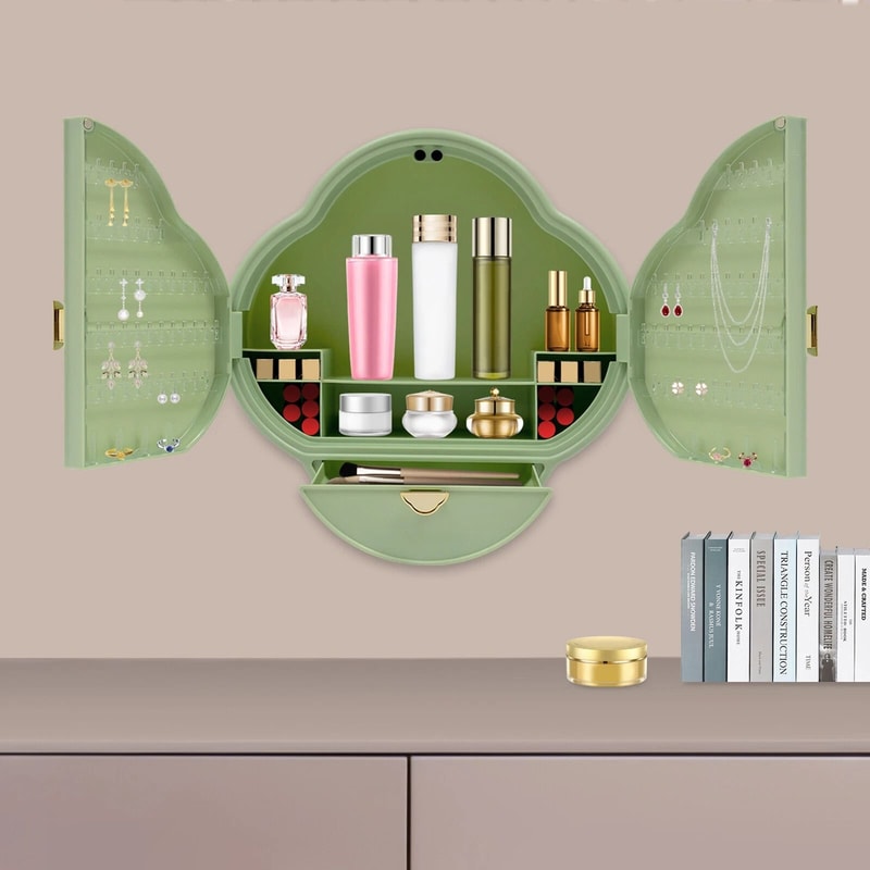 Premium Wall Mounted Bathroom Organizer Cosmetic Storage With Jewelry Rack Elegant Space Saving So 13