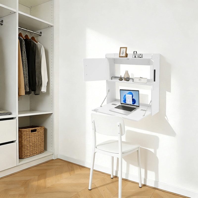 Compact Wall Mounted Fold Down Desk With Storage Multifunctional Laptop Table For Small Spaces 2