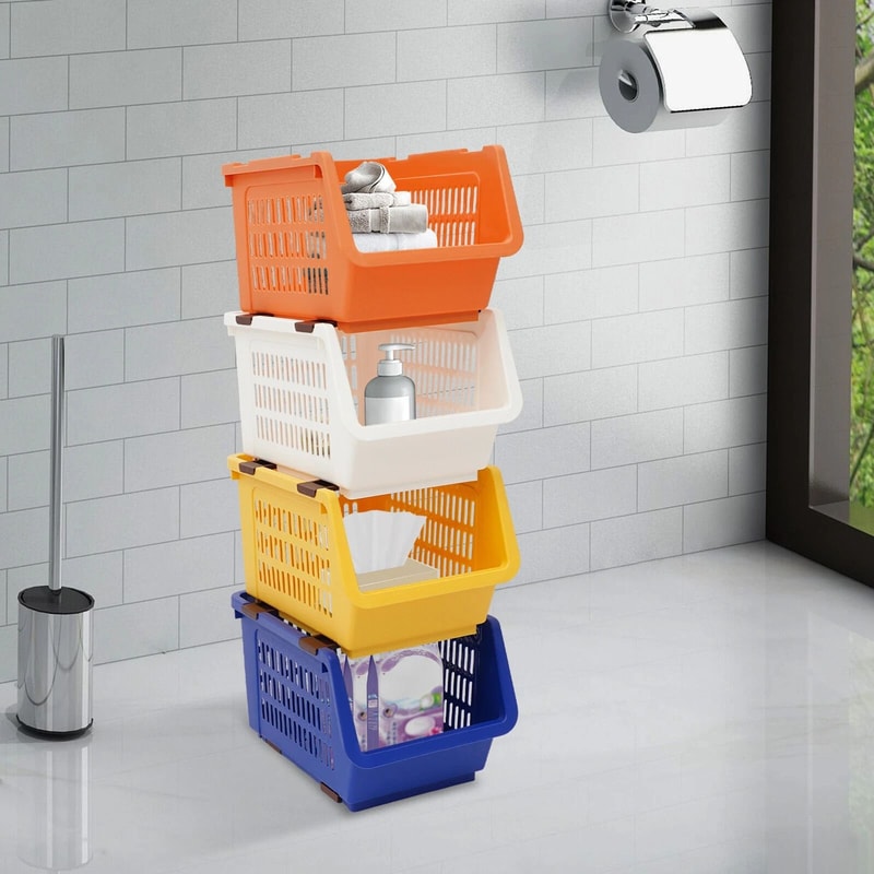 Premium Stackable Storage Baskets Space Saving Plastic Organizer Bins 1