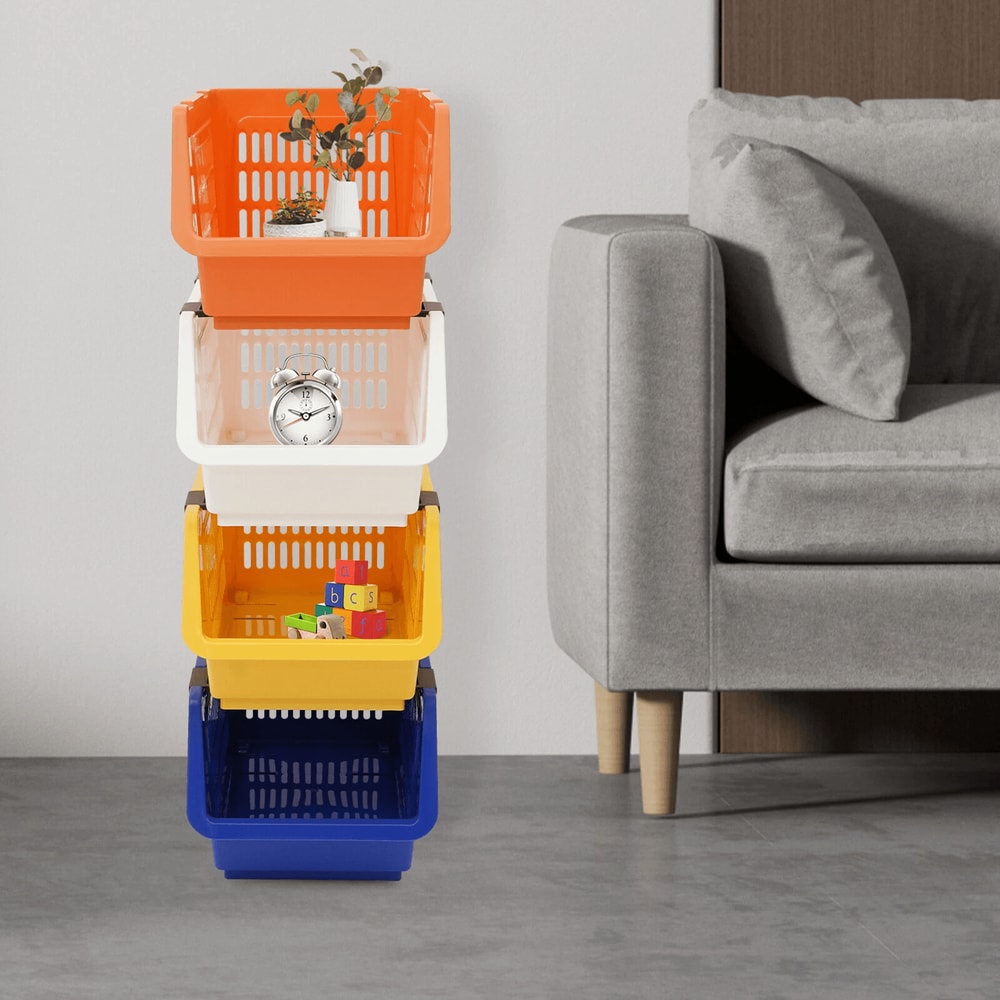 Premium Stackable Storage Baskets Space Saving Plastic Organizer Bins 2