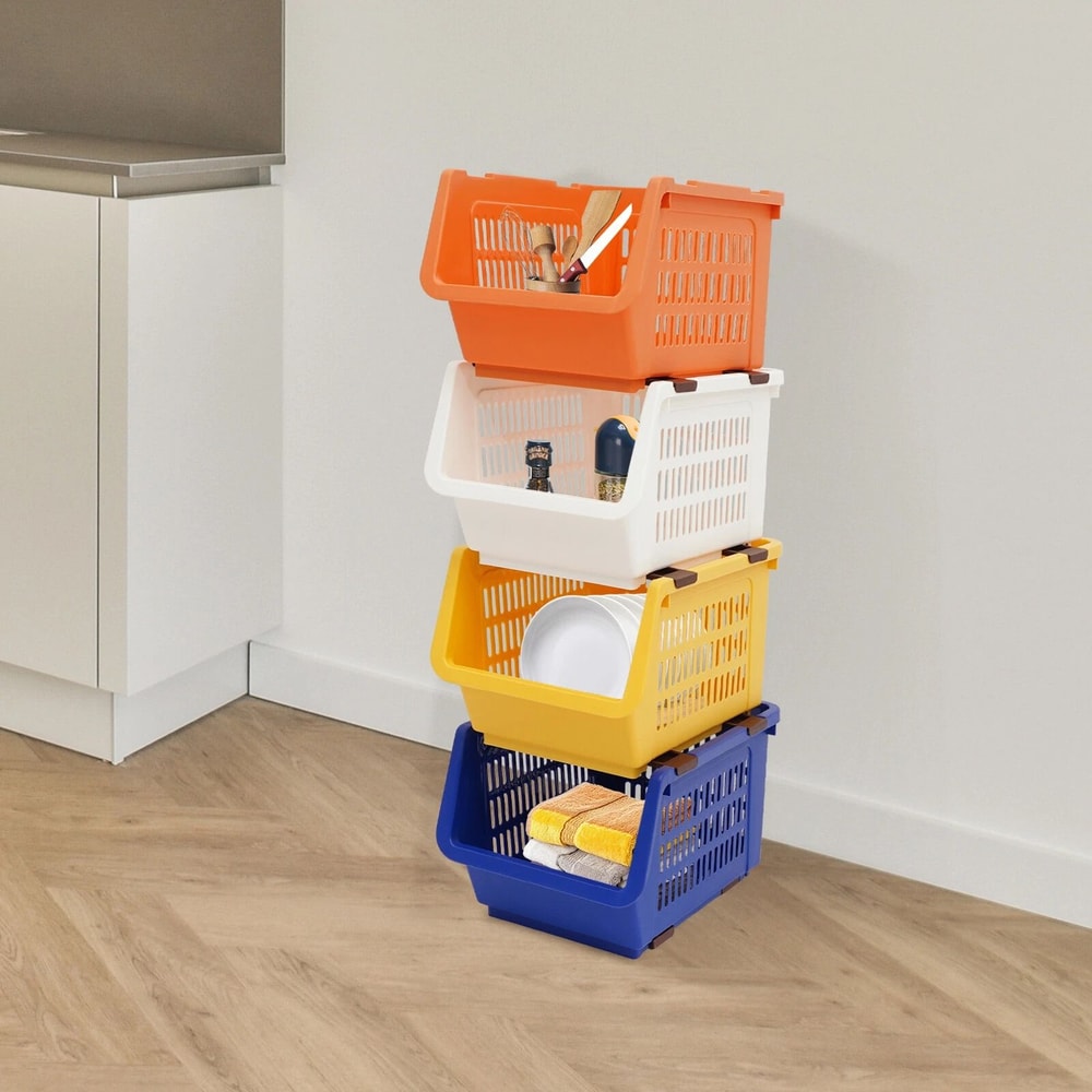 Premium Stackable Storage Baskets Space Saving Plastic Organizer Bins 3