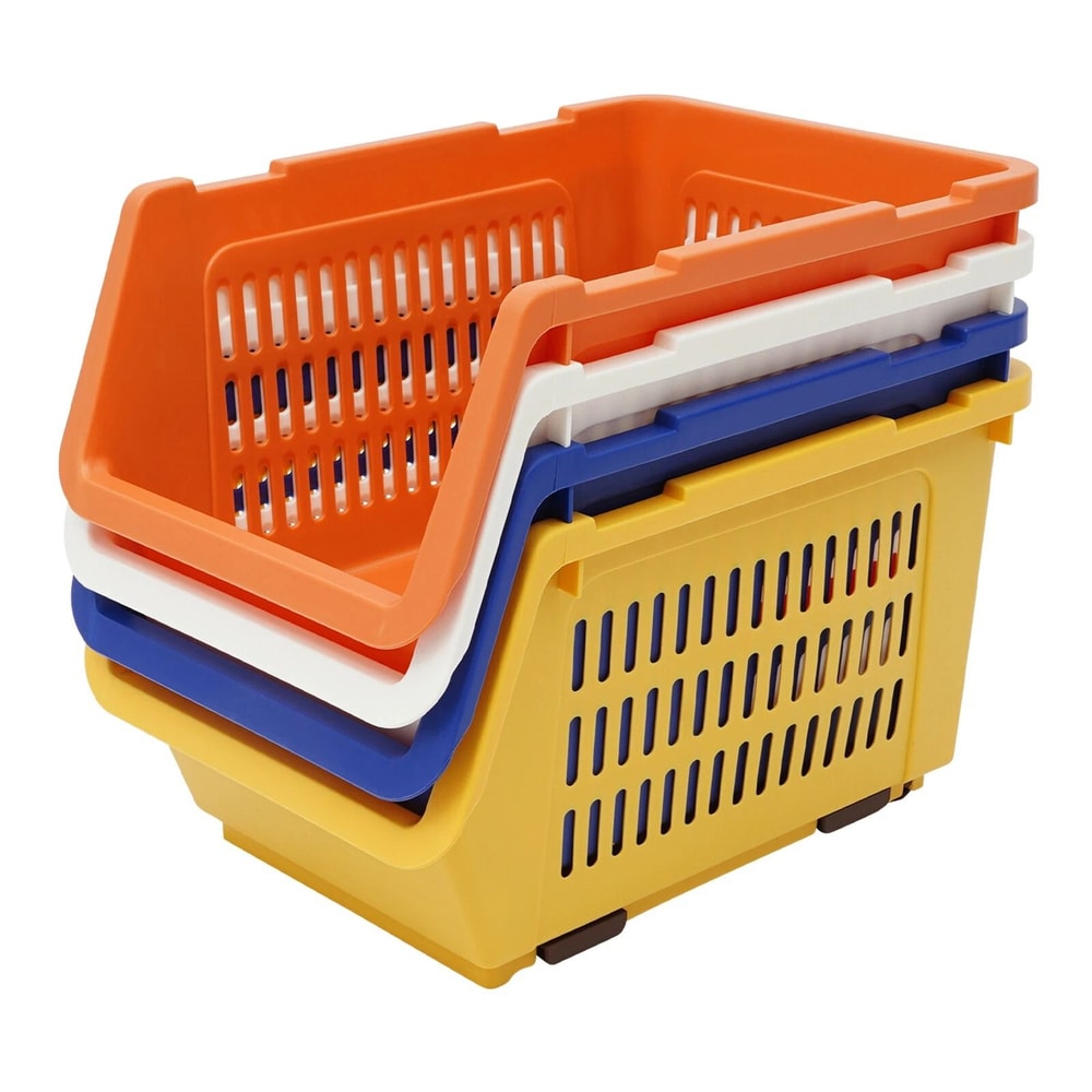 Premium Stackable Storage Baskets Space Saving Plastic Organizer Bins 4