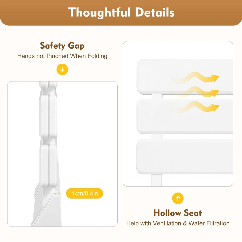Premium Foldable Shower Safety Bench Wall Mount Folding Shower Seat For Elderly Disabled Expecting 7