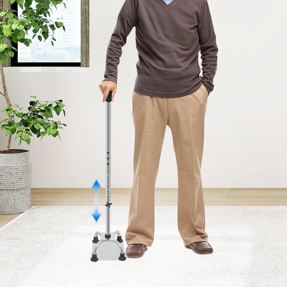 Premium Adjustable Walking Stick With Quad Cane 4 Legged Stability Support 1