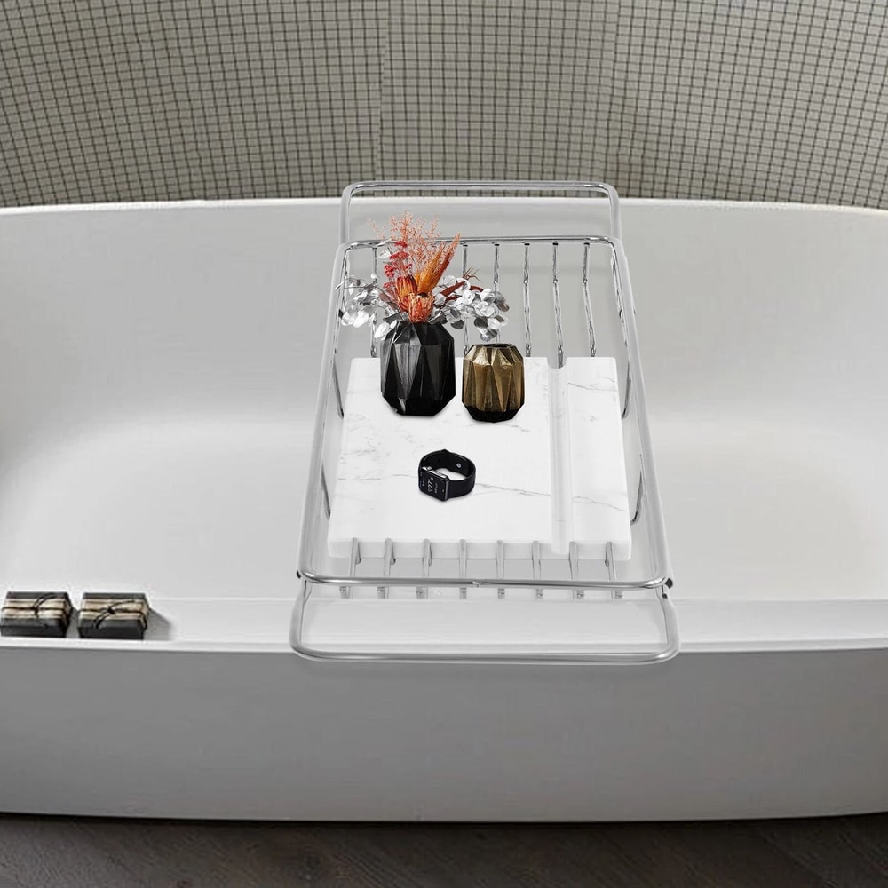 Stainless Steel Expandable Bathtub Caddy Tray Over Tub Bath Rack 14