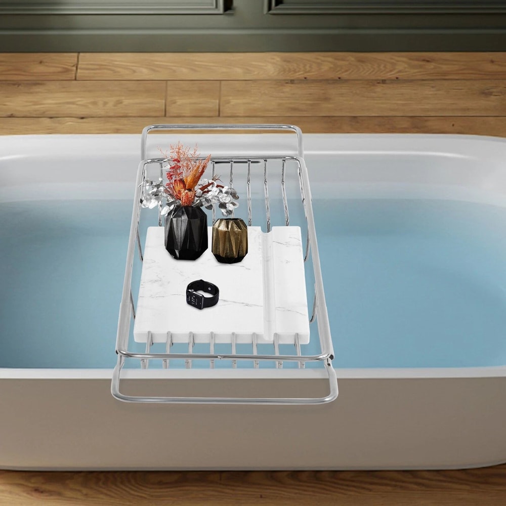 Stainless Steel Expandable Bathtub Caddy Tray Over Tub Bath Rack 16