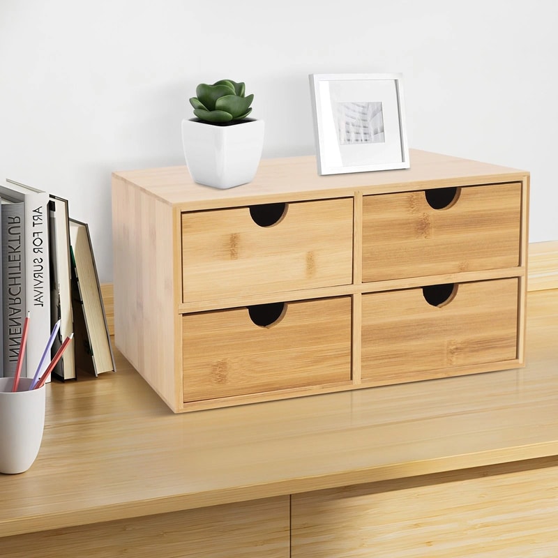 4 Drawer Bamboo Desk Organizer For Office Supplies And Desktop Storage 16
