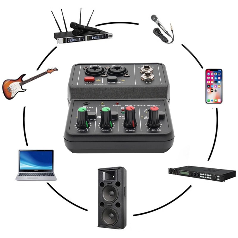 2 Channel USB Audio Mixer With Bluetooth And Phantom Power For Studio Recording 10