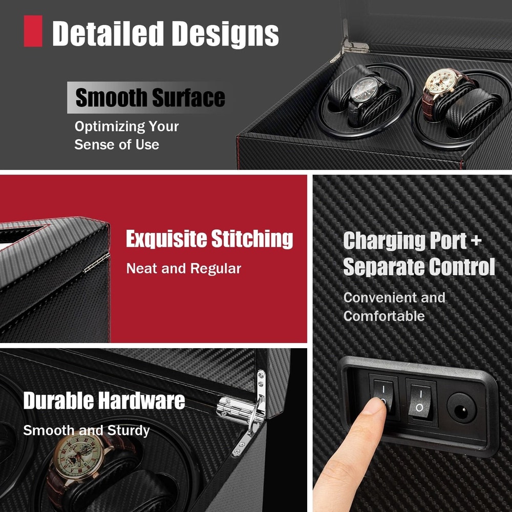 Automatic Watch Winder Box With Carbon Fiber Display Storage Case 12