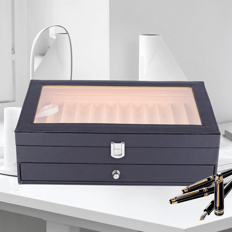 24 Slot Fountain Pen Display Box Leather Pen Organizer Case For Collectors 4