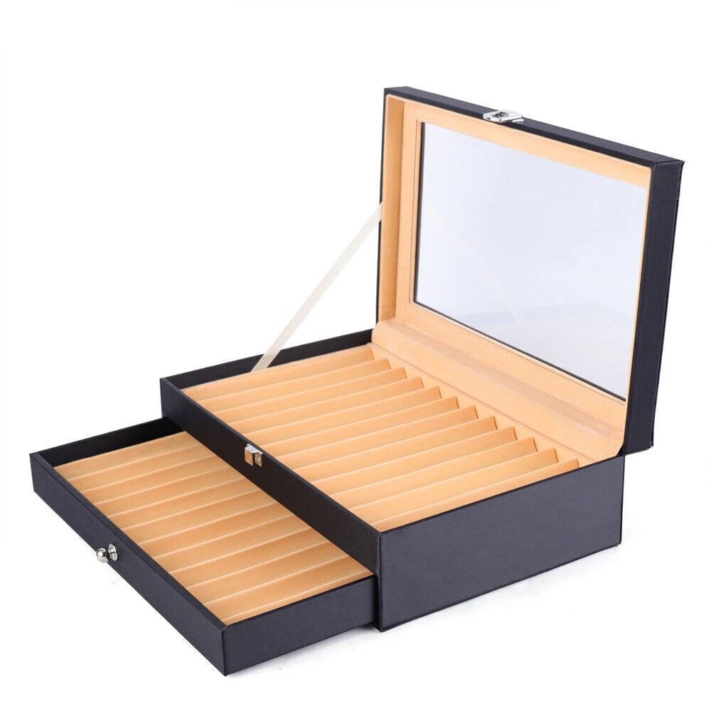 24 Slot Fountain Pen Display Box Leather Pen Organizer Case For Collectors 5