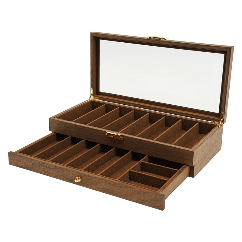 2 Tier Knife Display Case With Lock Glass Lid Knife Storage Box For Collectors 10