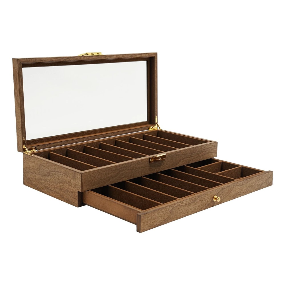 2 Tier Knife Display Case With Lock Glass Lid Knife Storage Box For Collectors 12