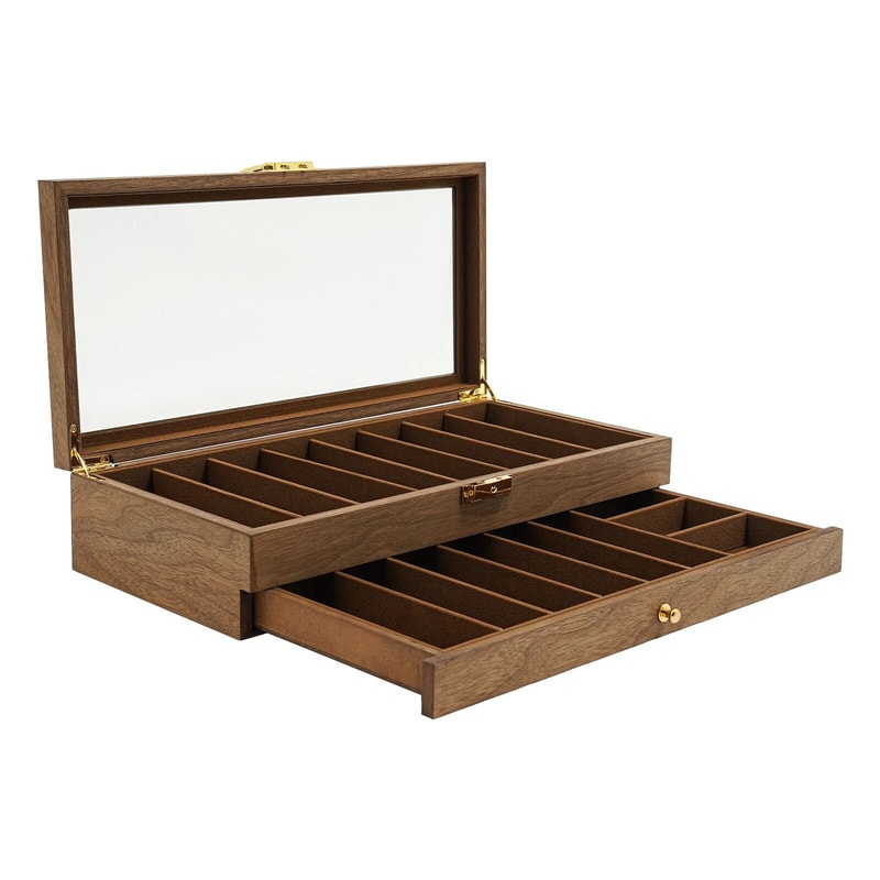 2 Tier Knife Display Case With Lock Glass Lid Knife Storage Box For Collectors 12