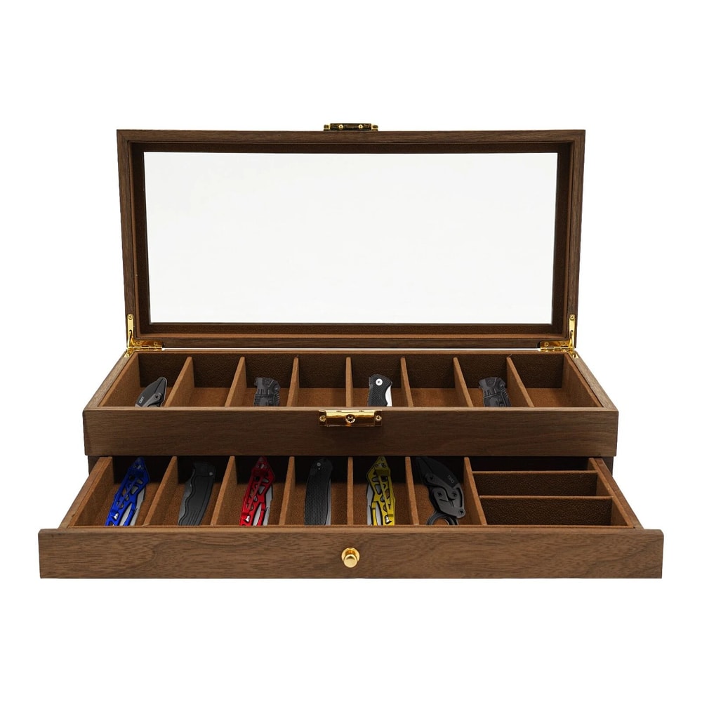 2 Tier Knife Display Case With Lock Glass Lid Knife Storage Box For Collectors 7