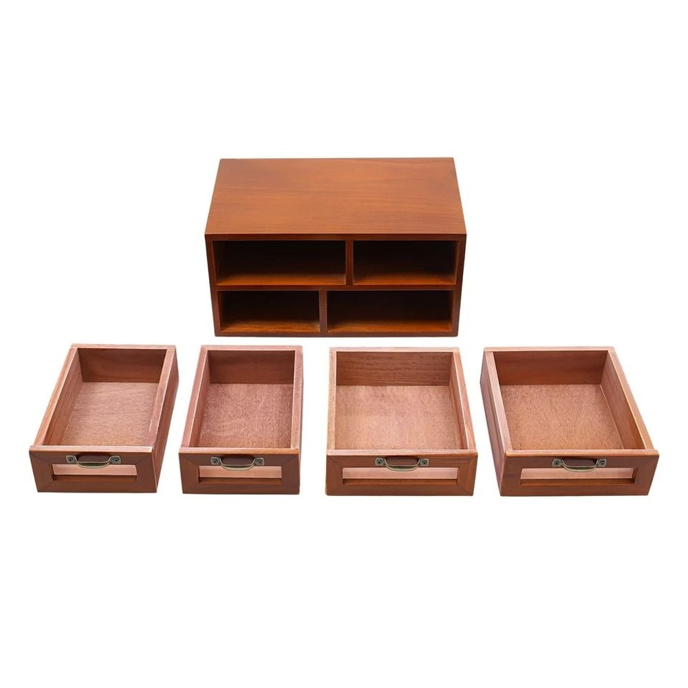 4 Drawer Wooden Desk Organizer Desktop Storage Cabinet For Office And Vanity 12