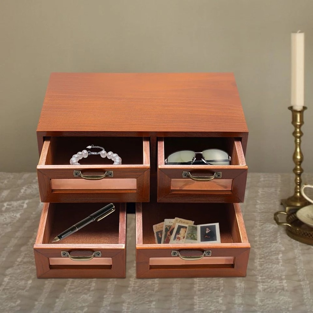 4 Drawer Wooden Desk Organizer Desktop Storage Cabinet For Office And Vanity 16