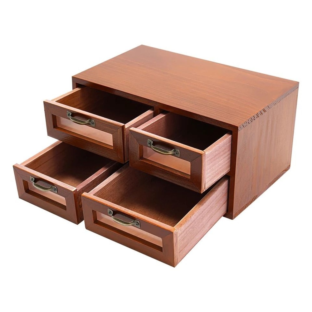 4 Drawer Wooden Desk Organizer Desktop Storage Cabinet For Office And Vanity 7