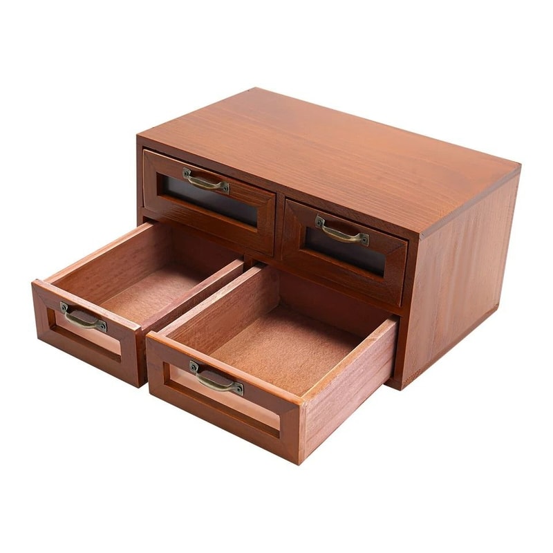 4 Drawer Wooden Desk Organizer Desktop Storage Cabinet For Office And Vanity 9