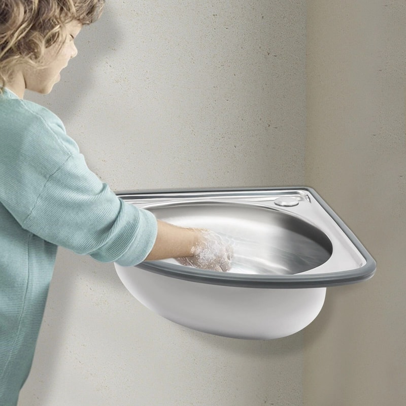 Stainless Steel Wall Mount Corner Bathroom Sink With Overflow For Small Spaces 6