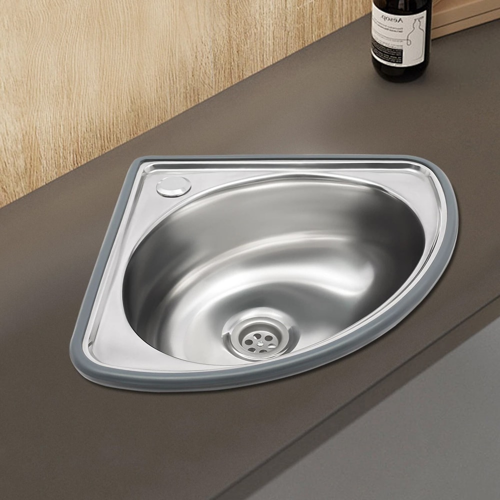 Stainless Steel Wall Mount Corner Bathroom Sink With Overflow For Small Spaces 9