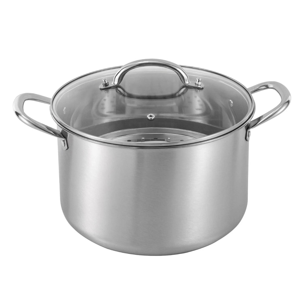 3L Stainless Steel Stock Pot With Glass Lid And Steaming Rack 7