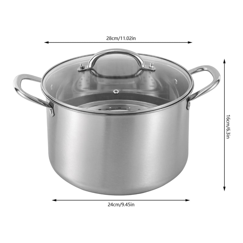 3L Stainless Steel Stock Pot With Glass Lid And Steaming Rack 8