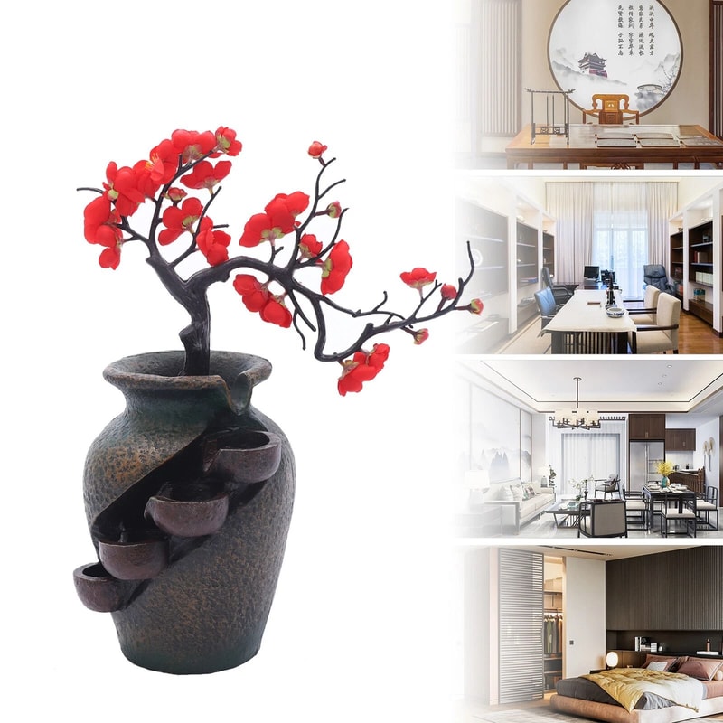Indoor Water Fountain Flower Vase Tabletop Fountain For Feng Shui Decor 12