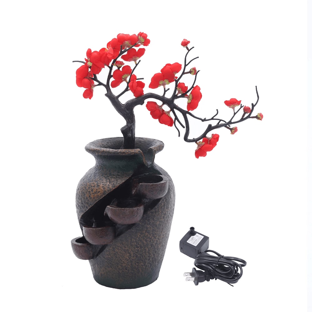 Indoor Water Fountain Flower Vase Tabletop Fountain For Feng Shui Decor 8