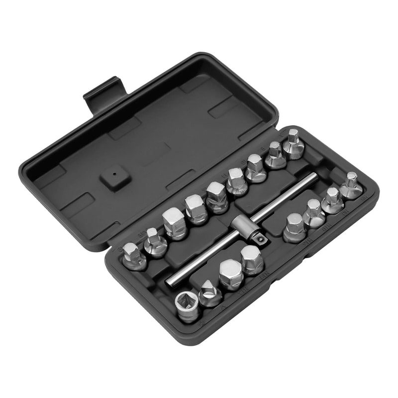 Oil Drain Plug Socket Set With Drive Hex Square Key Removal Tools 9