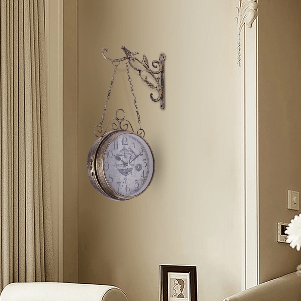 Vintage Double Sided Wall Clock Metal European Hanging Clock For Home Decor 1