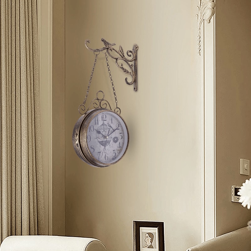 Vintage Double Sided Wall Clock Metal European Hanging Clock For Home Decor 1