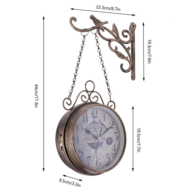 Vintage Double Sided Wall Clock Metal European Hanging Clock For Home Decor 10