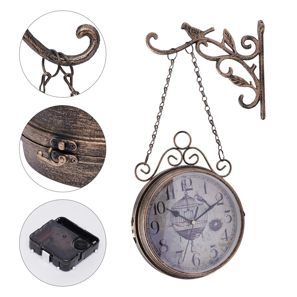 Vintage Double Sided Wall Clock Metal European Hanging Clock For Home Decor 11