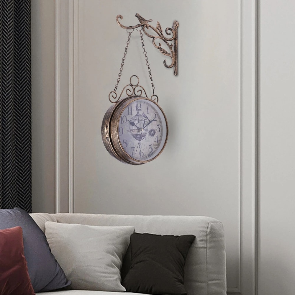Vintage Double Sided Wall Clock Metal European Hanging Clock For Home Decor 12