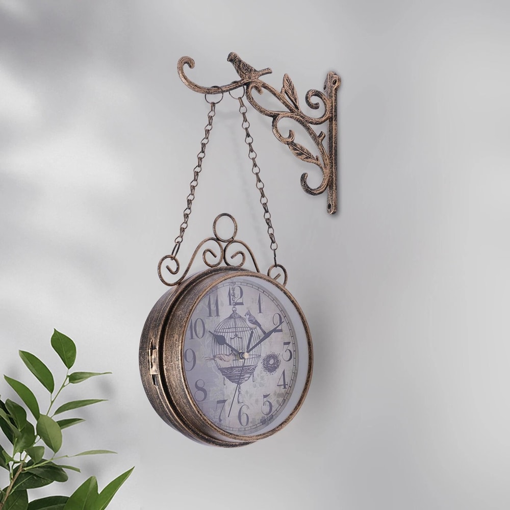 Vintage Double Sided Wall Clock Metal European Hanging Clock For Home Decor 0
