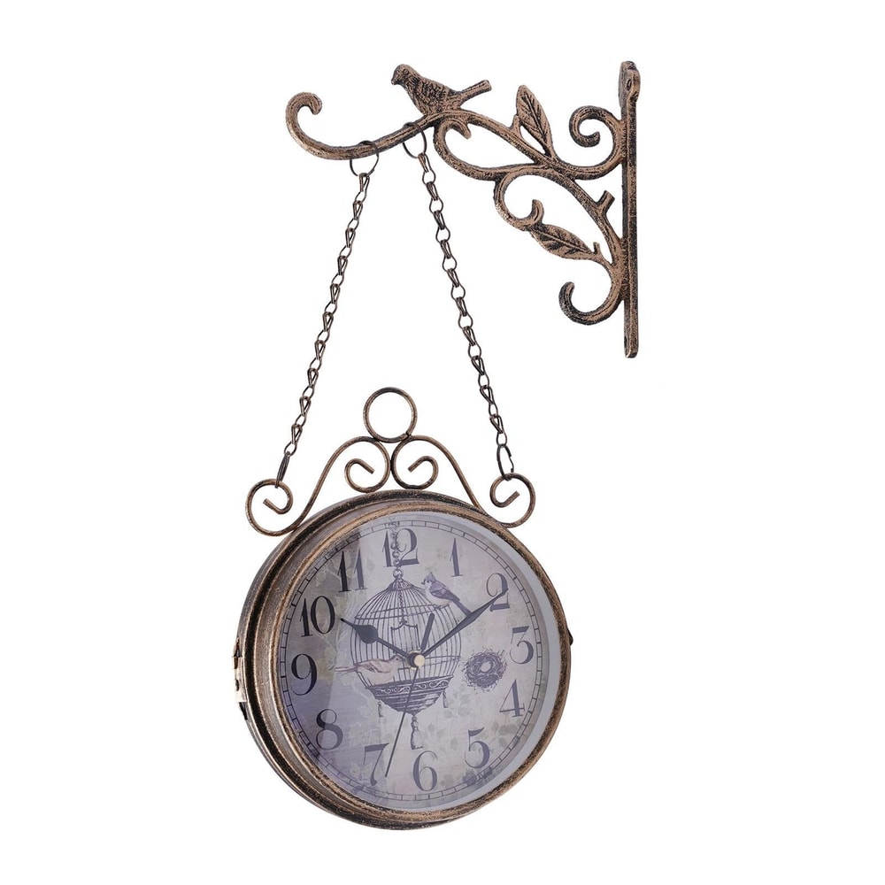 Vintage Double Sided Wall Clock Metal European Hanging Clock For Home Decor 7