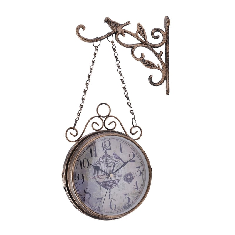 Vintage Double Sided Wall Clock Metal European Hanging Clock For Home Decor 7