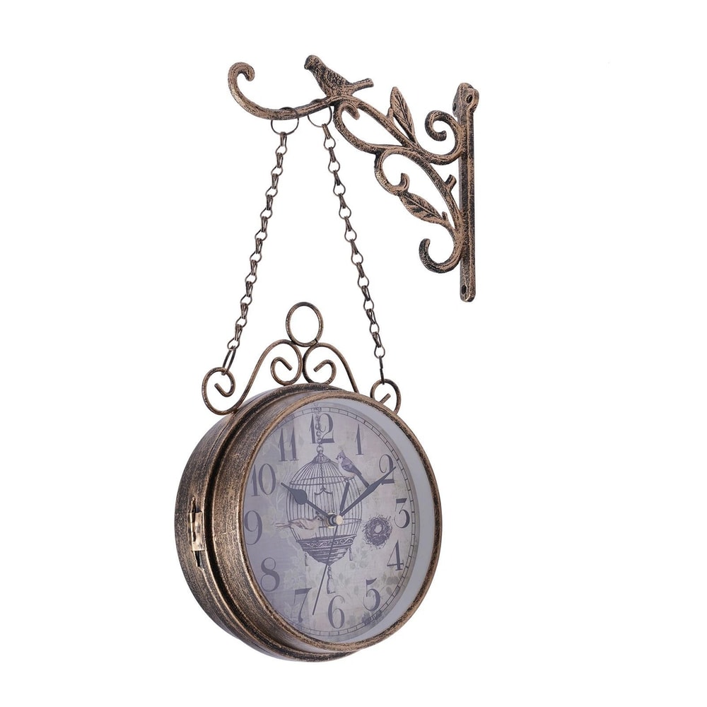Vintage Double Sided Wall Clock Metal European Hanging Clock For Home Decor 9