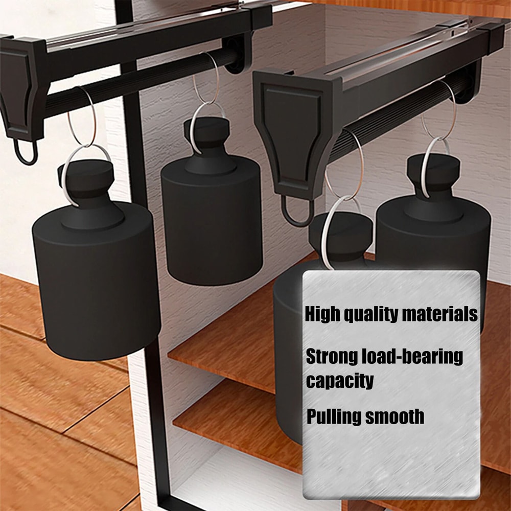 Adjustable Pull Out Closet Rod Black Wardrobe Clothes Hanger Rail 2