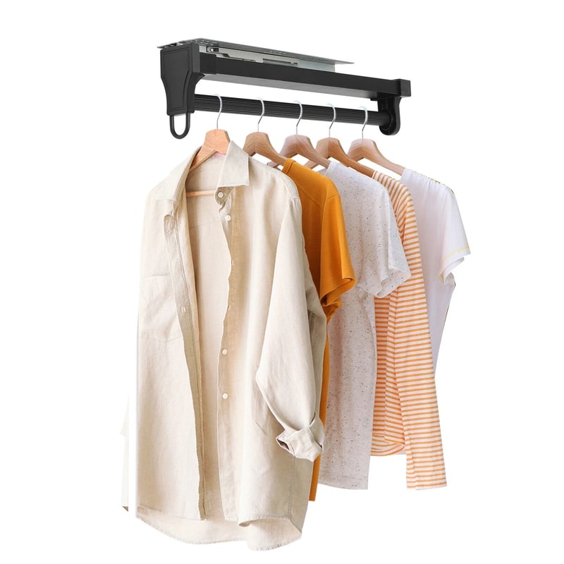 Adjustable Pull Out Closet Rod Black Wardrobe Clothes Hanger Rail 13