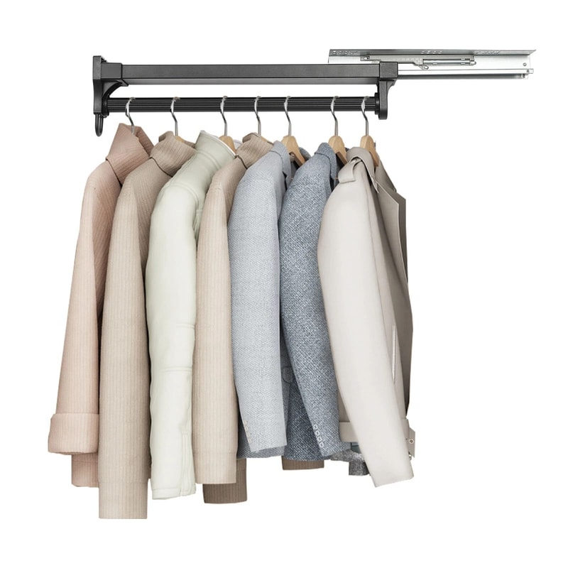 Adjustable Pull Out Closet Rod Black Wardrobe Clothes Hanger Rail 14