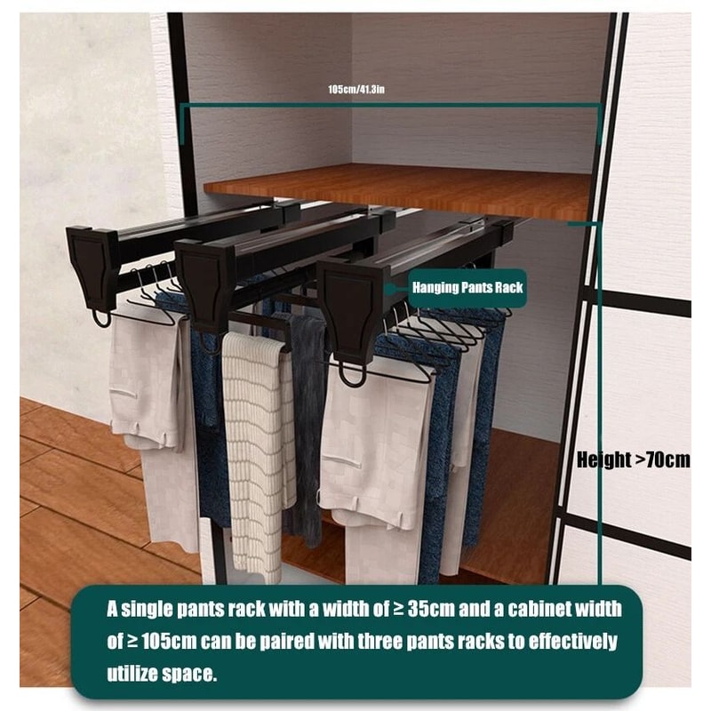 Adjustable Pull Out Closet Rod Black Wardrobe Clothes Hanger Rail 16