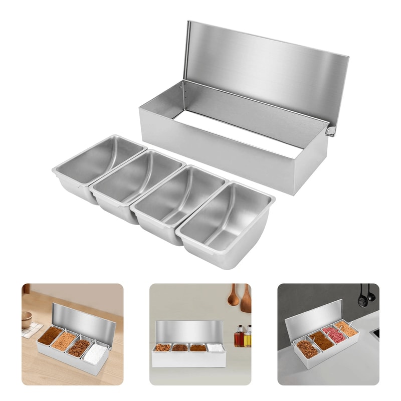 4 Slot Stainless Steel Condiment Organizer For Countertop Sauce And Spice Storage 7