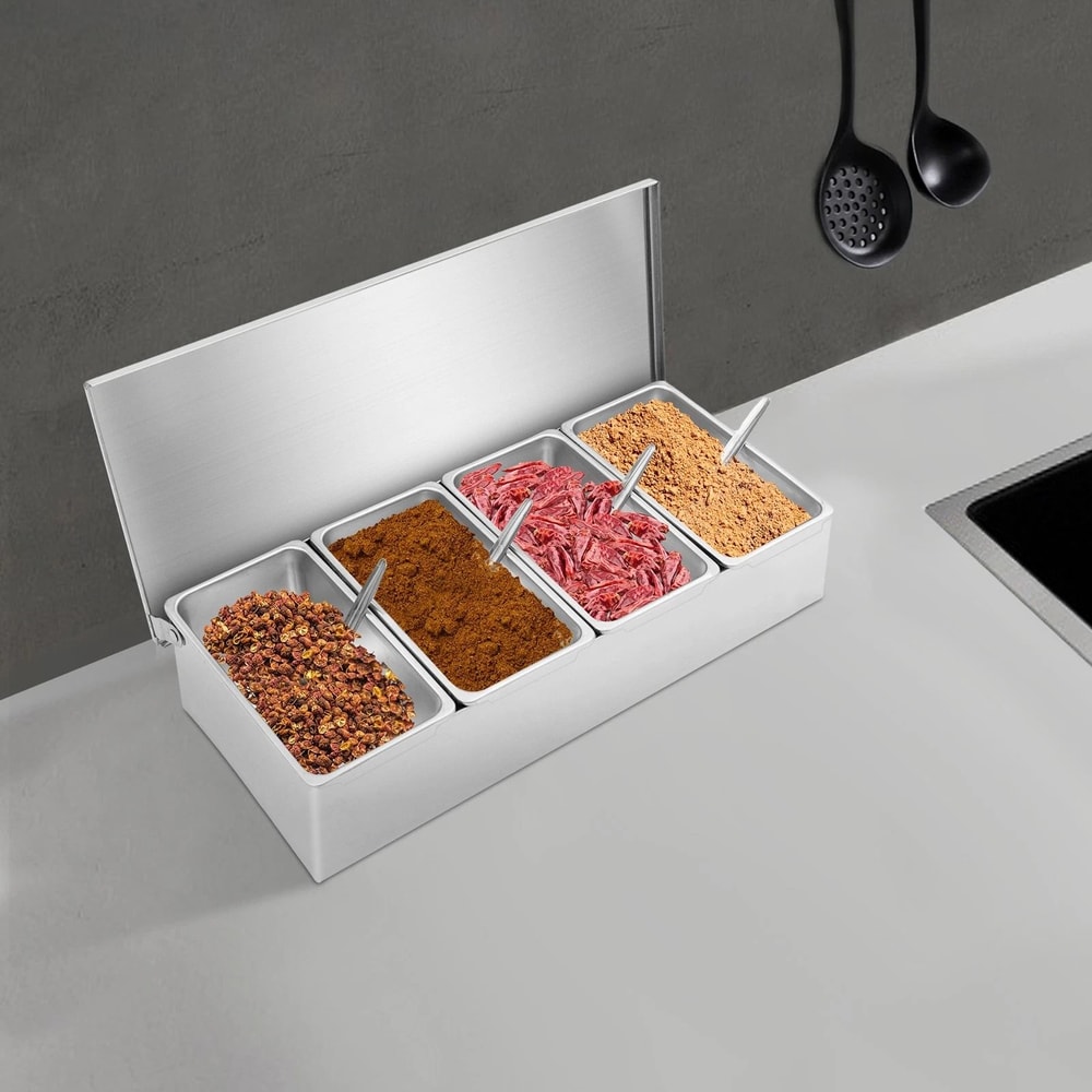 4 Slot Stainless Steel Condiment Organizer For Countertop Sauce And Spice Storage 8