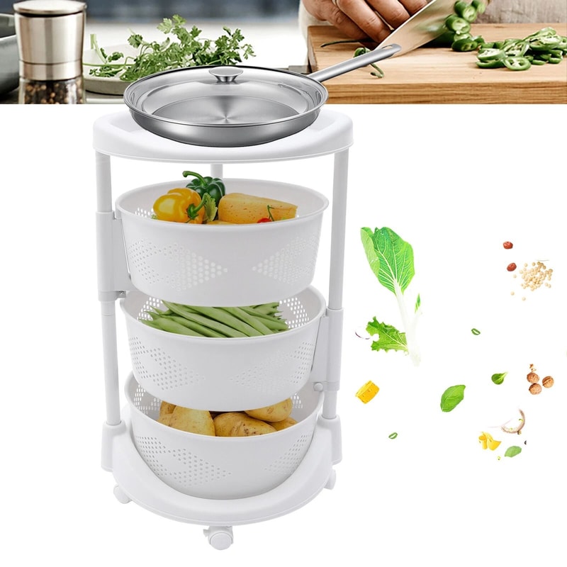 3 Tier Rotating Kitchen Storage Cart For Fruit And Vegetables 10