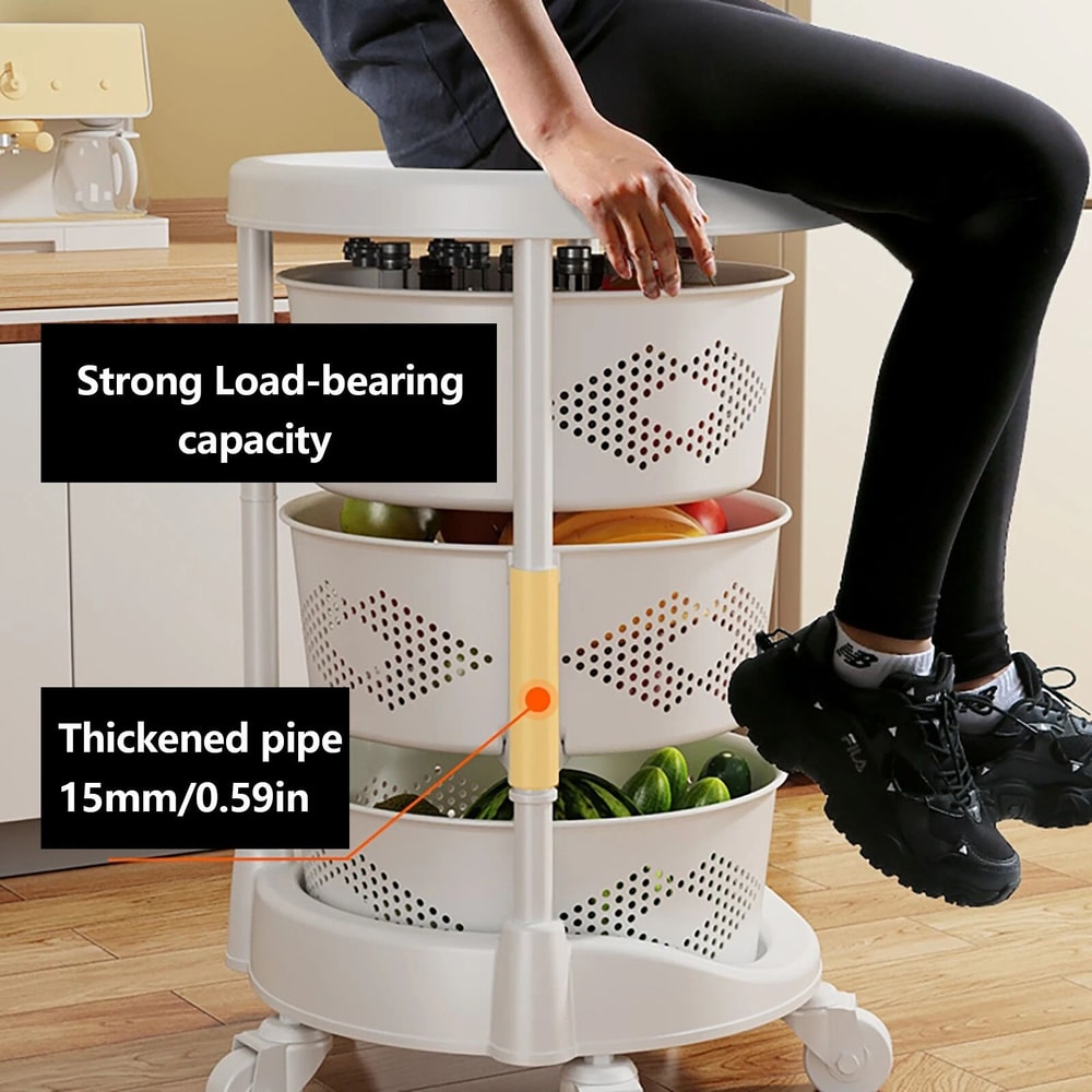 3 Tier Rotating Kitchen Storage Cart For Fruit And Vegetables 12