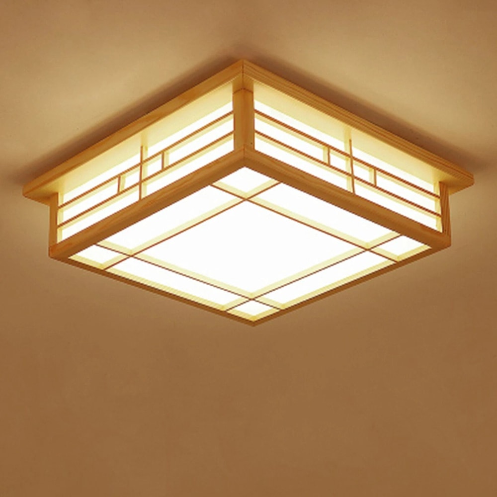 Japanese Ceiling Light Wood Square Tatami LED Fixture With Remote 10