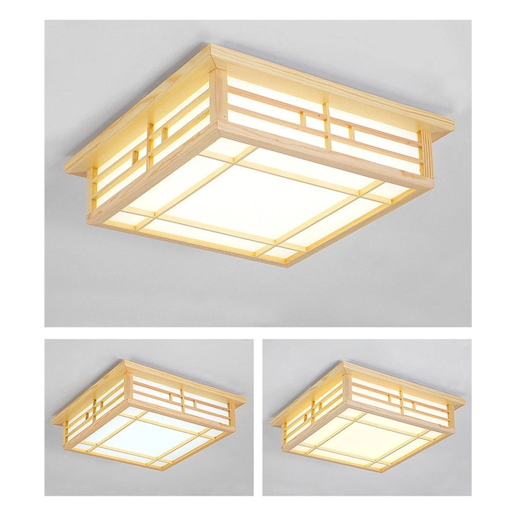 Japanese Ceiling Light Wood Square Tatami LED Fixture With Remote 3