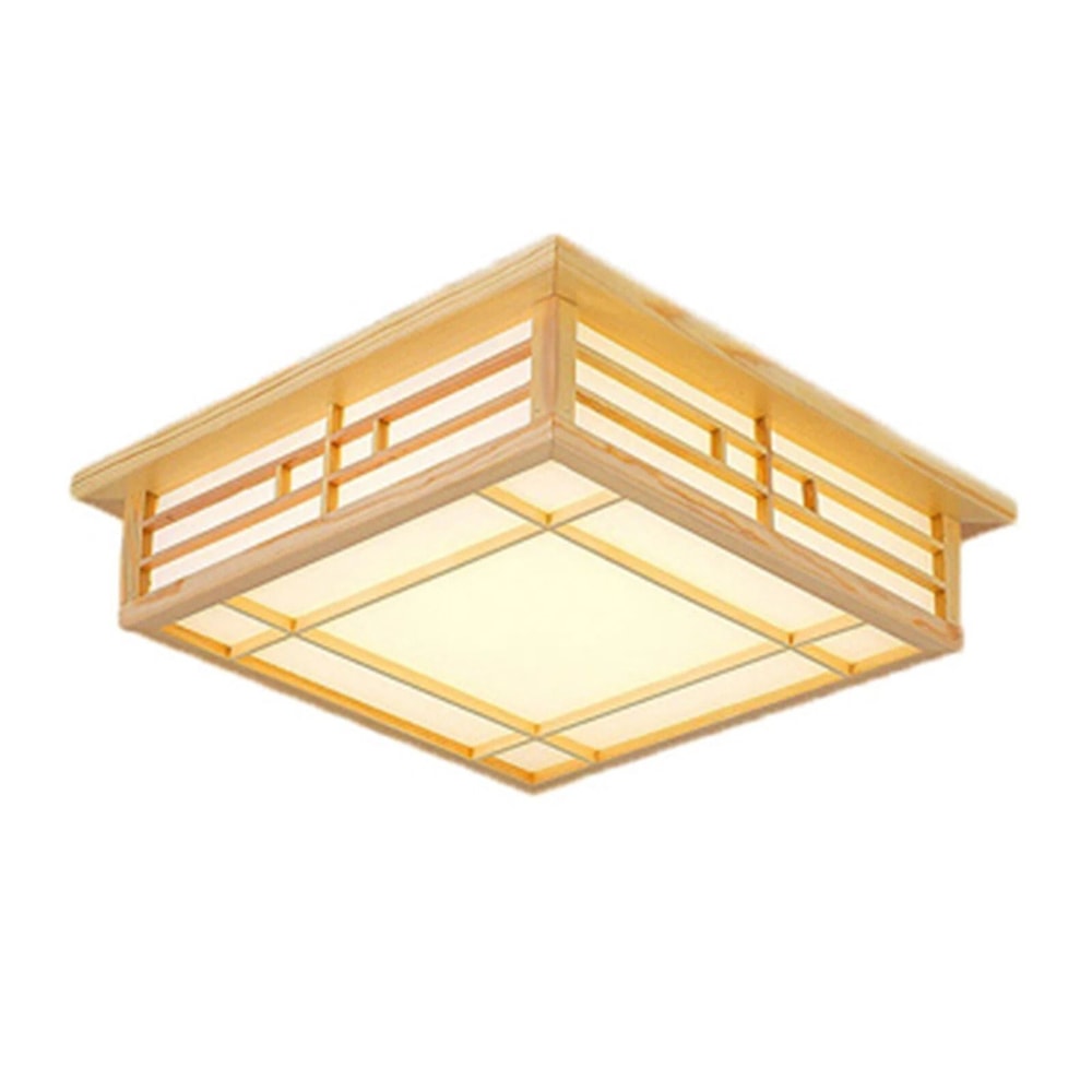Japanese Ceiling Light Wood Square Tatami LED Fixture With Remote 5